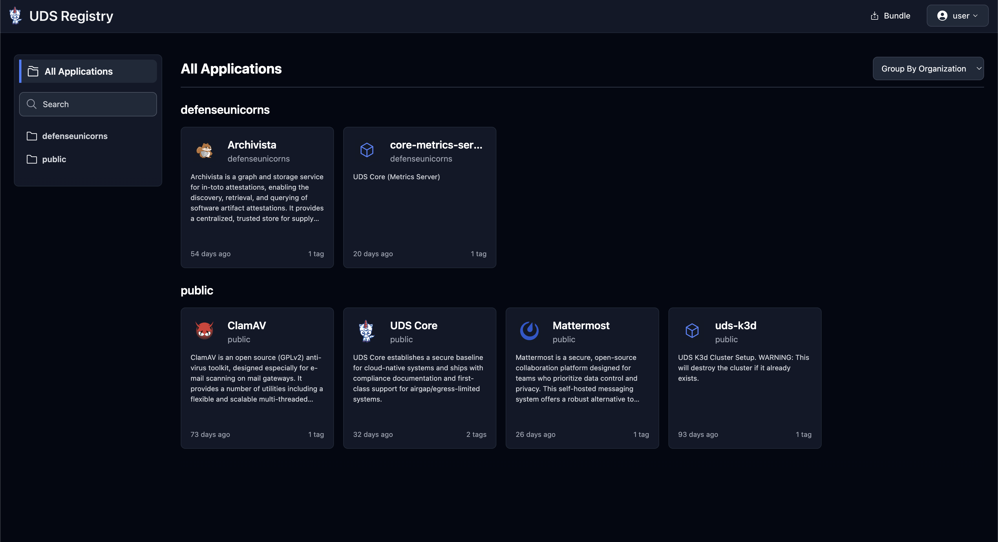 UDS Runtime UI - Application Catalog Page